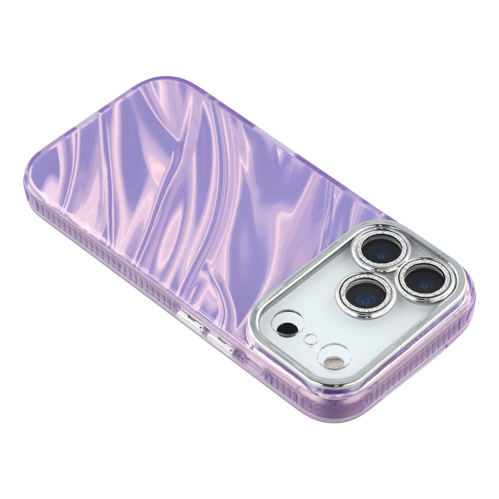 For iPhone 17 Pro Max Case IMD Design Shockproof Hybrid Phone Cover with Glass Lens Film - Ripple Pattern / Purple