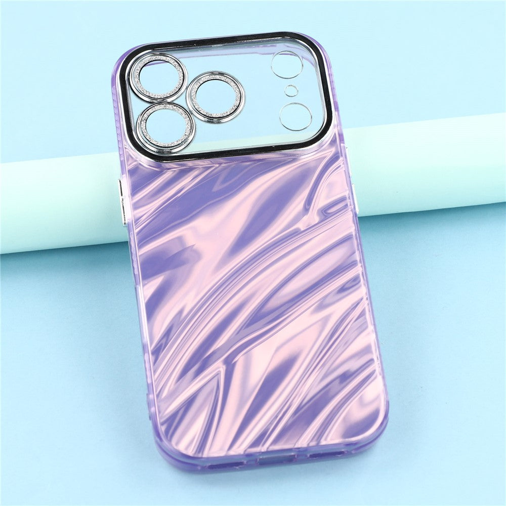 For iPhone 17 Pro Max Case IMD Design Shockproof Hybrid Phone Cover with Glass Lens Film - Ripple Pattern / Purple