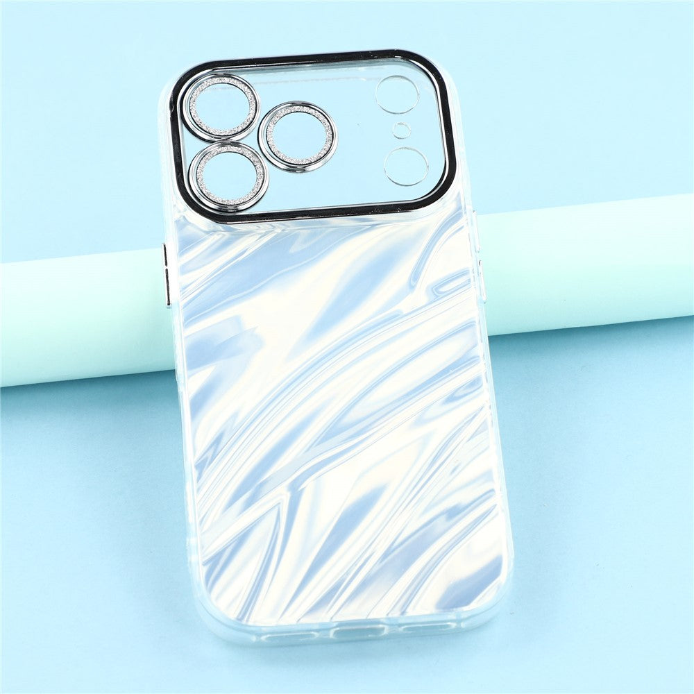 For iPhone 17 Pro Max Case IMD Design Shockproof Hybrid Phone Cover with Glass Lens Film - Ripple Pattern / Silver