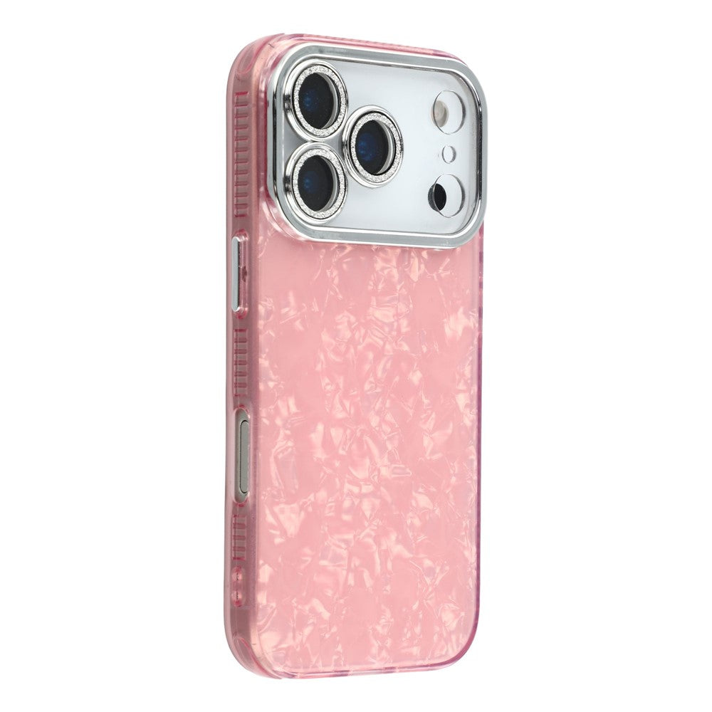 For iPhone 17 Pro Max Case IMD Design Shockproof Hybrid Phone Cover with Glass Lens Film - Shell Pattern / Pink