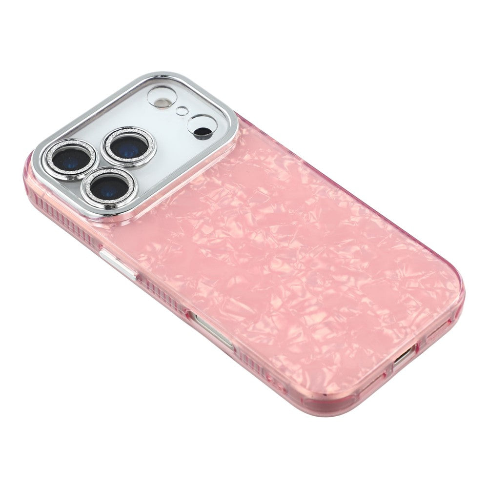 For iPhone 17 Pro Max Case IMD Design Shockproof Hybrid Phone Cover with Glass Lens Film - Shell Pattern / Pink