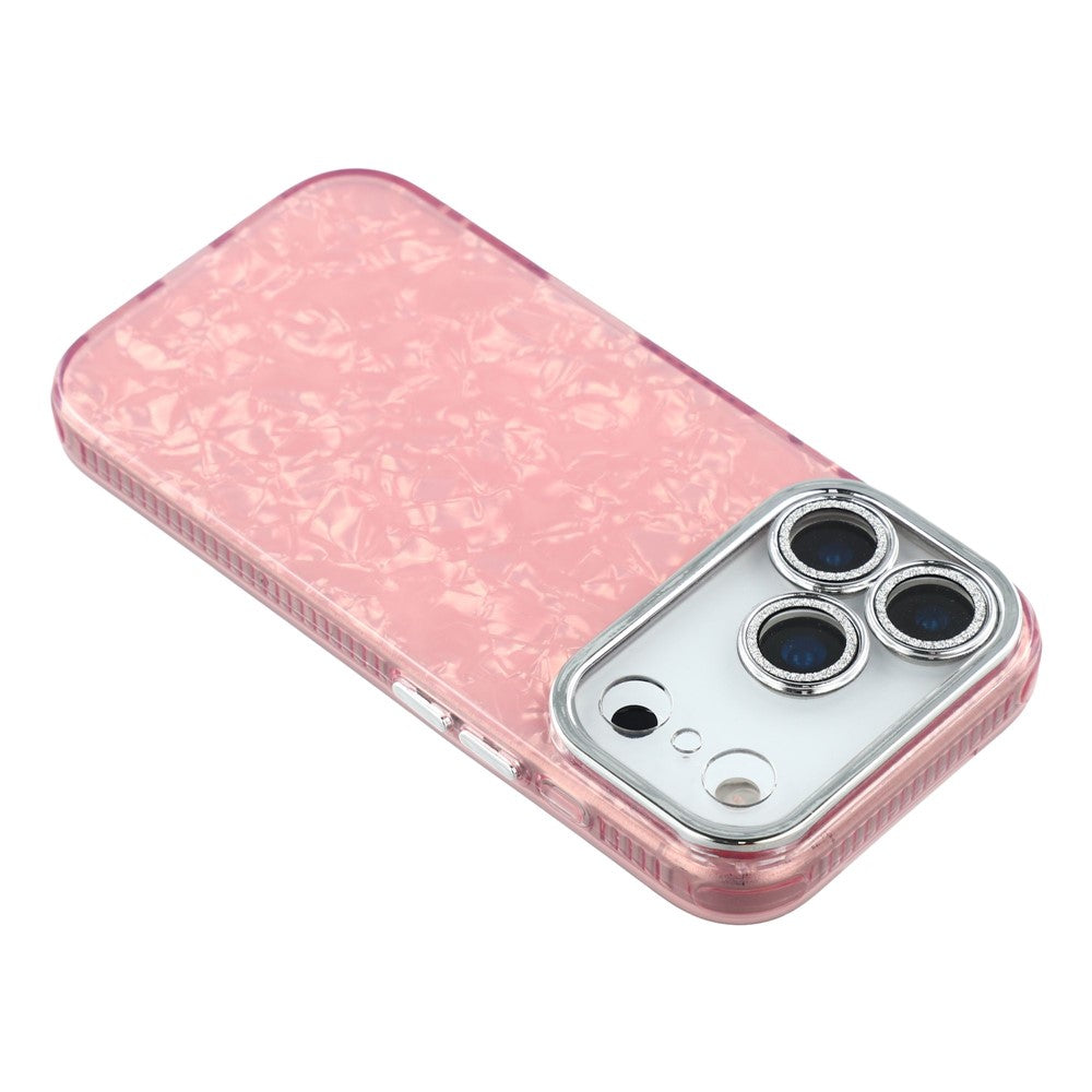 For iPhone 17 Pro Max Case IMD Design Shockproof Hybrid Phone Cover with Glass Lens Film - Shell Pattern / Pink