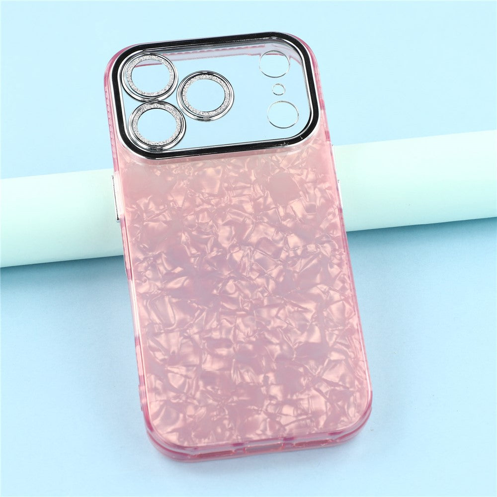 For iPhone 17 Pro Max Case IMD Design Shockproof Hybrid Phone Cover with Glass Lens Film - Shell Pattern / Pink