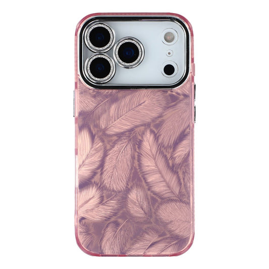 For iPhone 17 Pro Max Case IMD Design Shockproof Hybrid Phone Cover with Glass Lens Film - Feather Pattern / Pink