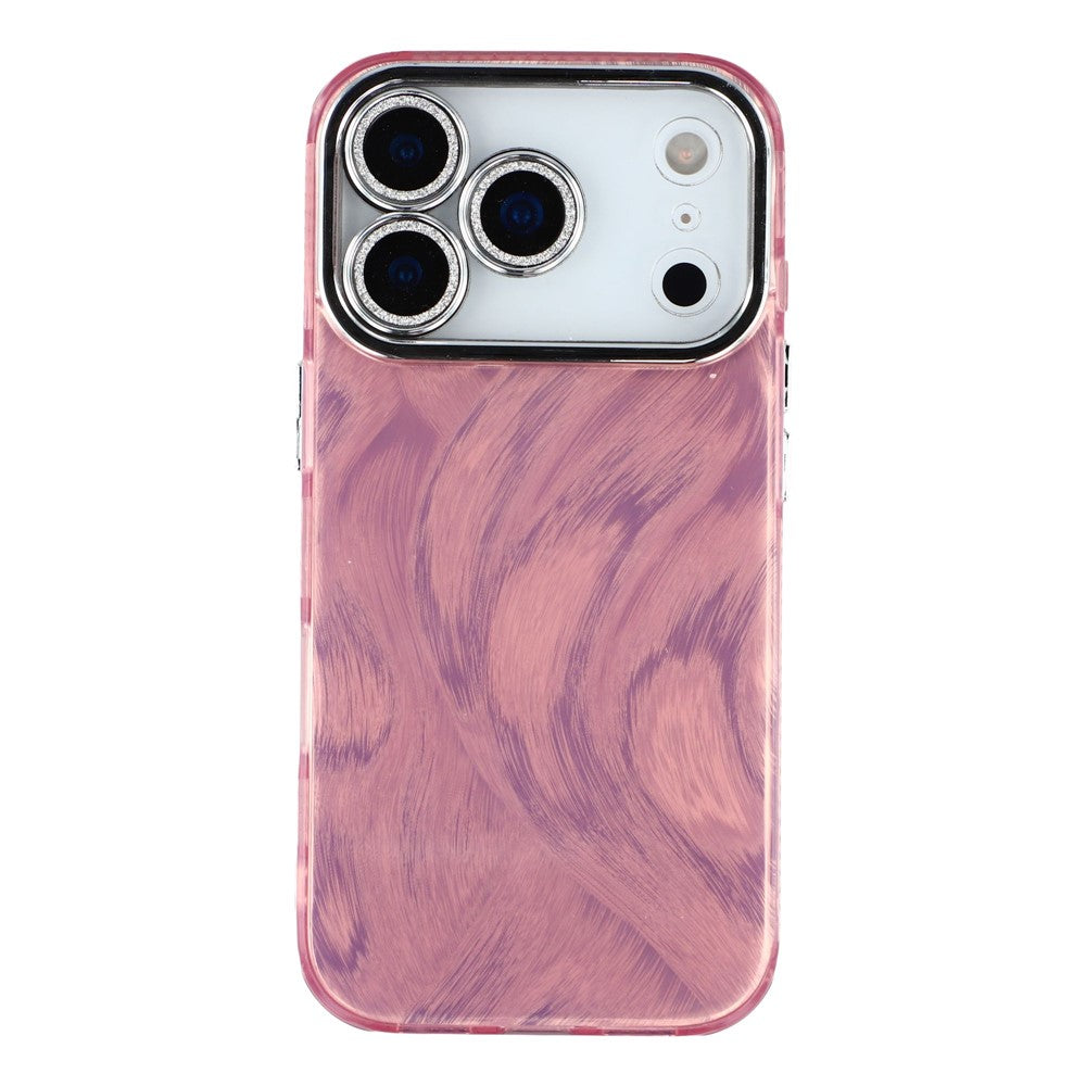 For iPhone 17 Pro Max Case IMD Design Shockproof Hybrid Phone Cover with Glass Lens Film - Feather Yarn Pattern / Pink