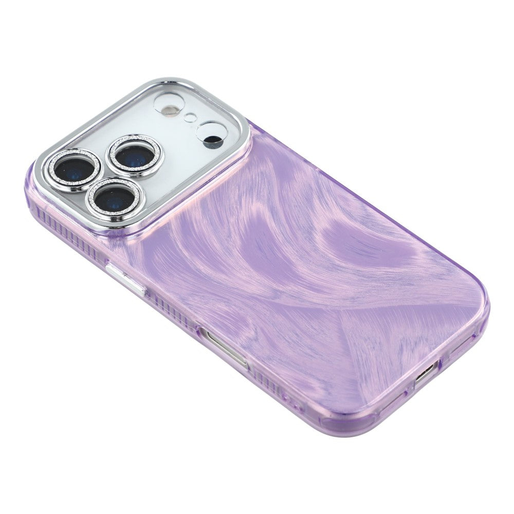 For iPhone 17 Pro Max Case IMD Design Shockproof Hybrid Phone Cover with Glass Lens Film - Feather Yarn Pattern / Purple