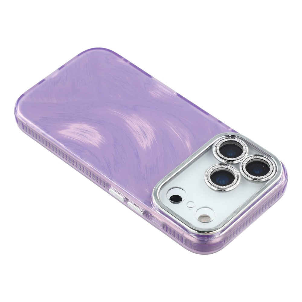 For iPhone 17 Pro Max Case IMD Design Shockproof Hybrid Phone Cover with Glass Lens Film - Feather Yarn Pattern / Purple