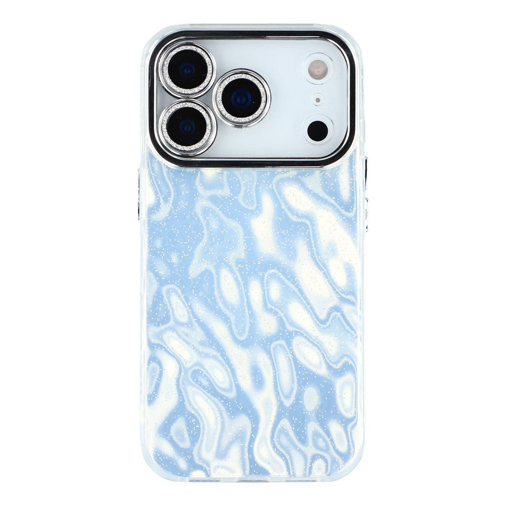 For iPhone 17 Pro Max Case IMD Design Shockproof Hybrid Phone Cover with Glass Lens Film - Wrinkle Pattern / Silver