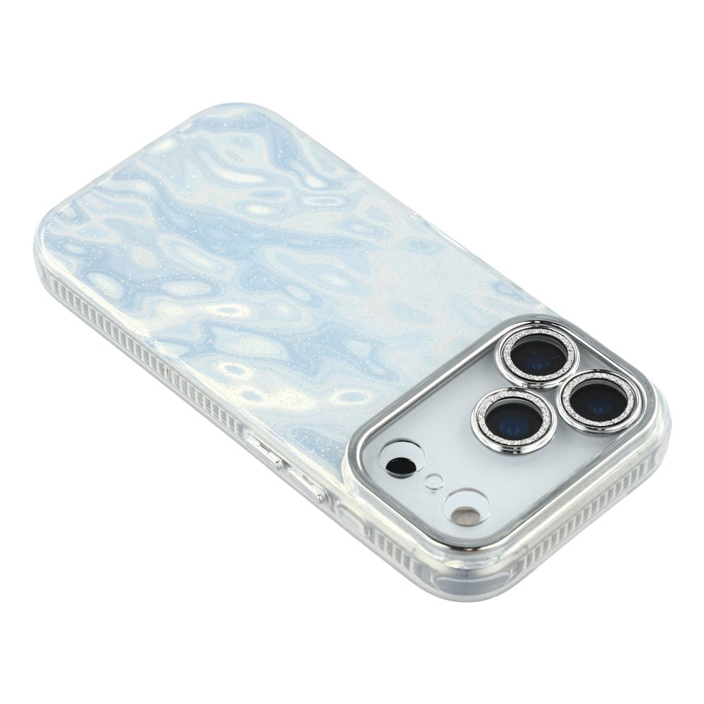 For iPhone 17 Pro Max Case IMD Design Shockproof Hybrid Phone Cover with Glass Lens Film - Wrinkle Pattern / Silver