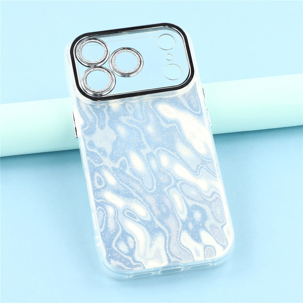 For iPhone 17 Pro Max Case IMD Design Shockproof Hybrid Phone Cover with Glass Lens Film - Wrinkle Pattern / Silver
