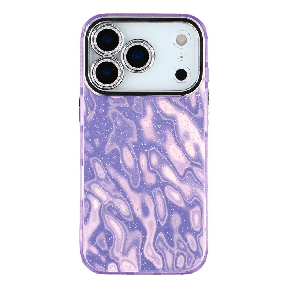 For iPhone 17 Pro Max Case IMD Design Shockproof Hybrid Phone Cover with Glass Lens Film - Wrinkle Pattern / Purple