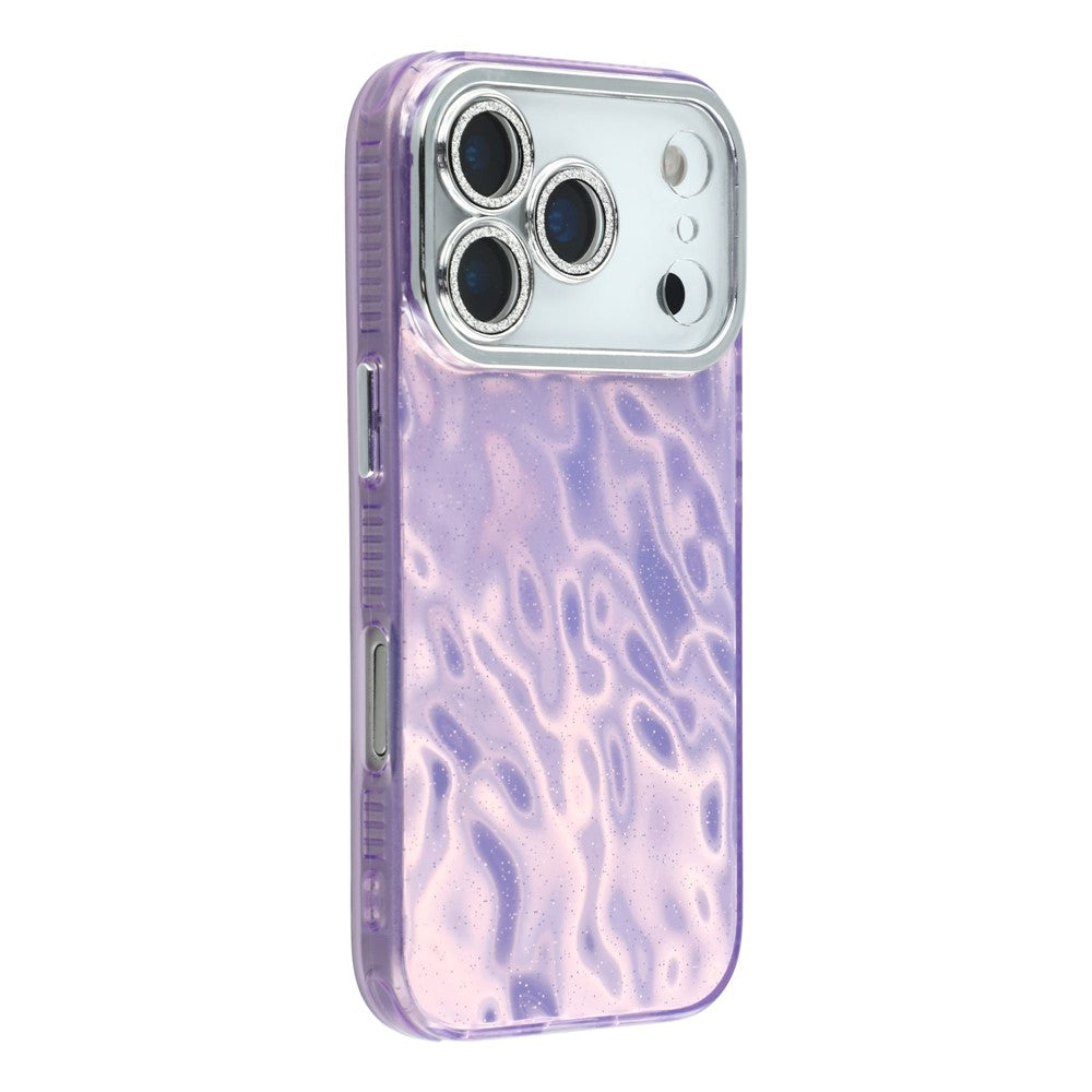 For iPhone 17 Pro Max Case IMD Design Shockproof Hybrid Phone Cover with Glass Lens Film - Wrinkle Pattern / Purple