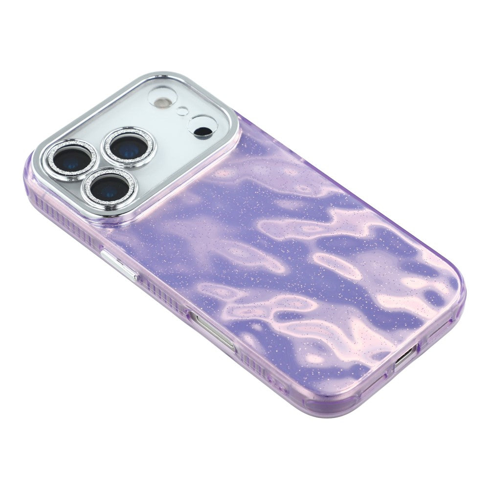 For iPhone 17 Pro Max Case IMD Design Shockproof Hybrid Phone Cover with Glass Lens Film - Wrinkle Pattern / Purple