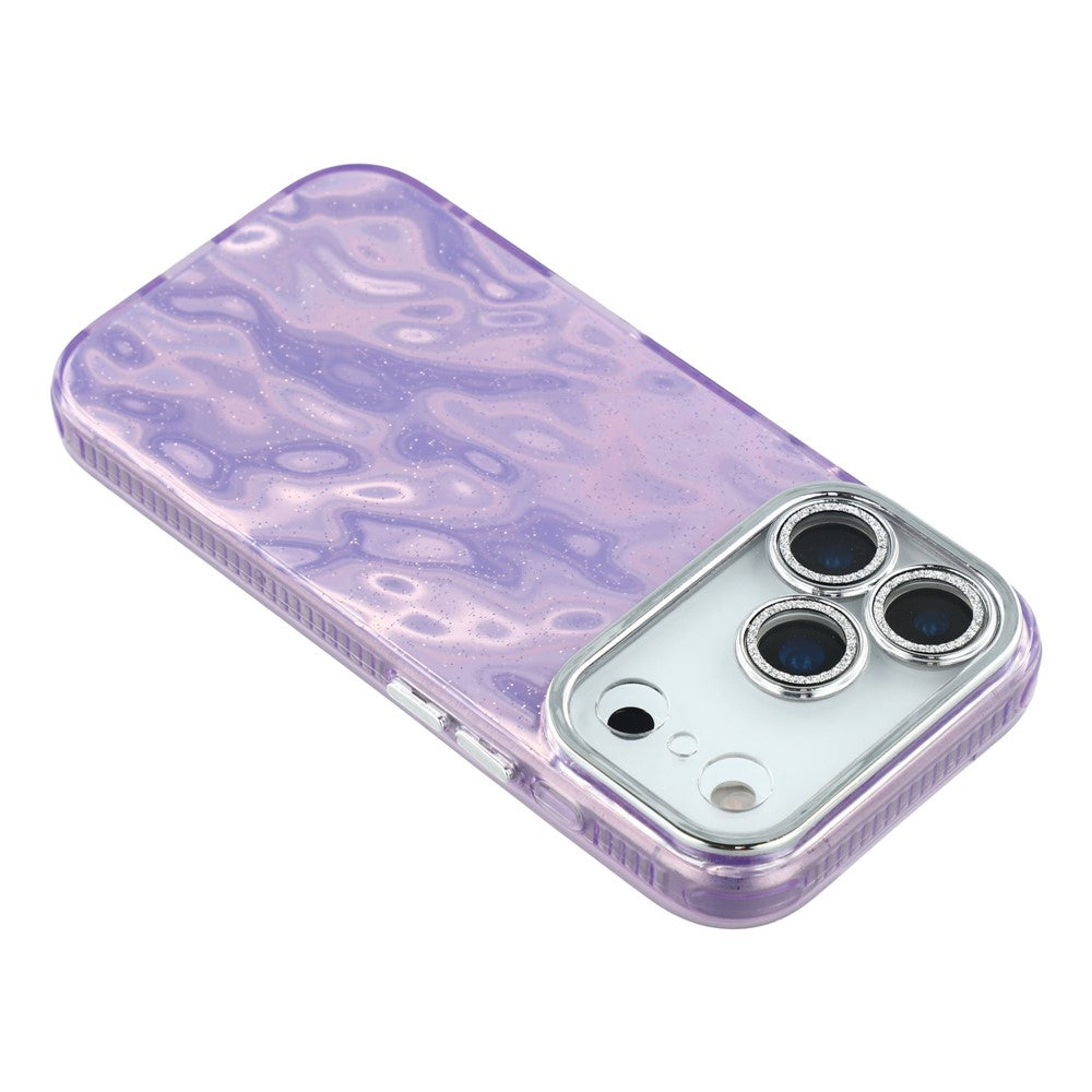 For iPhone 17 Pro Max Case IMD Design Shockproof Hybrid Phone Cover with Glass Lens Film - Wrinkle Pattern / Purple