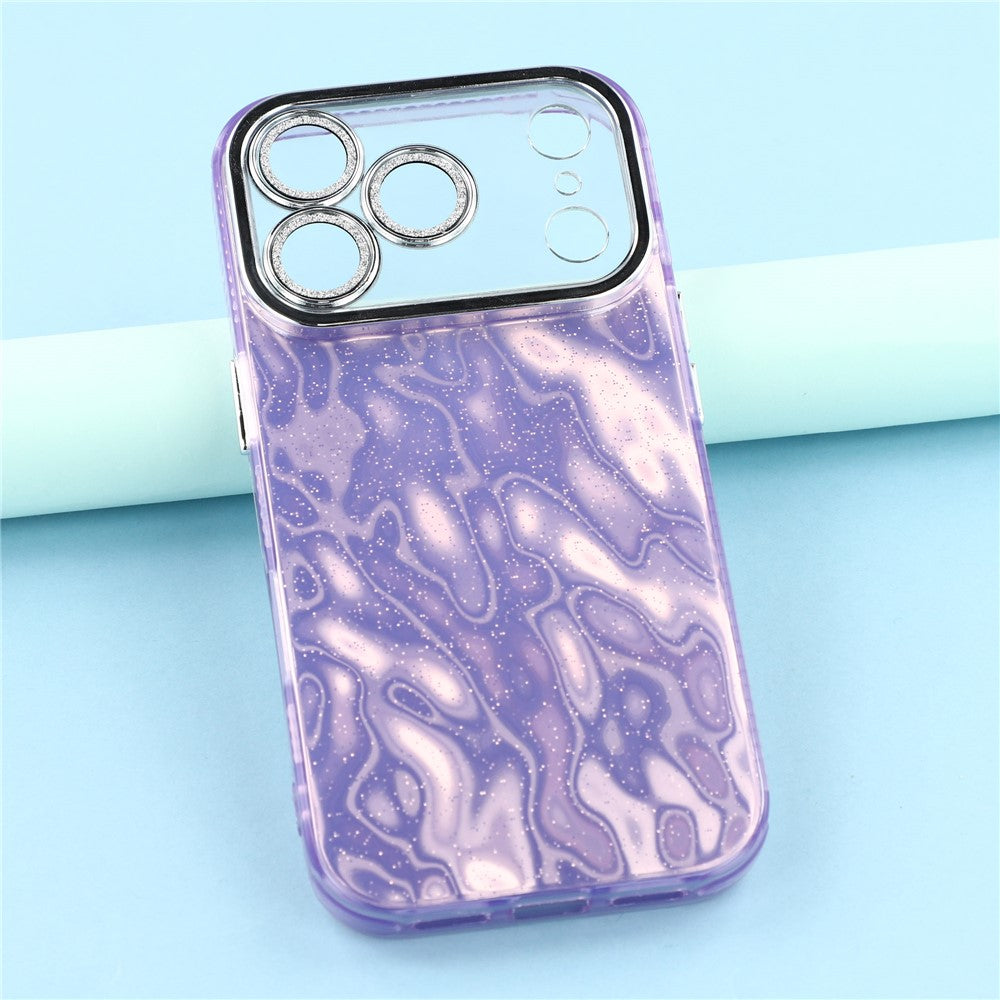 For iPhone 17 Pro Max Case IMD Design Shockproof Hybrid Phone Cover with Glass Lens Film - Wrinkle Pattern / Purple
