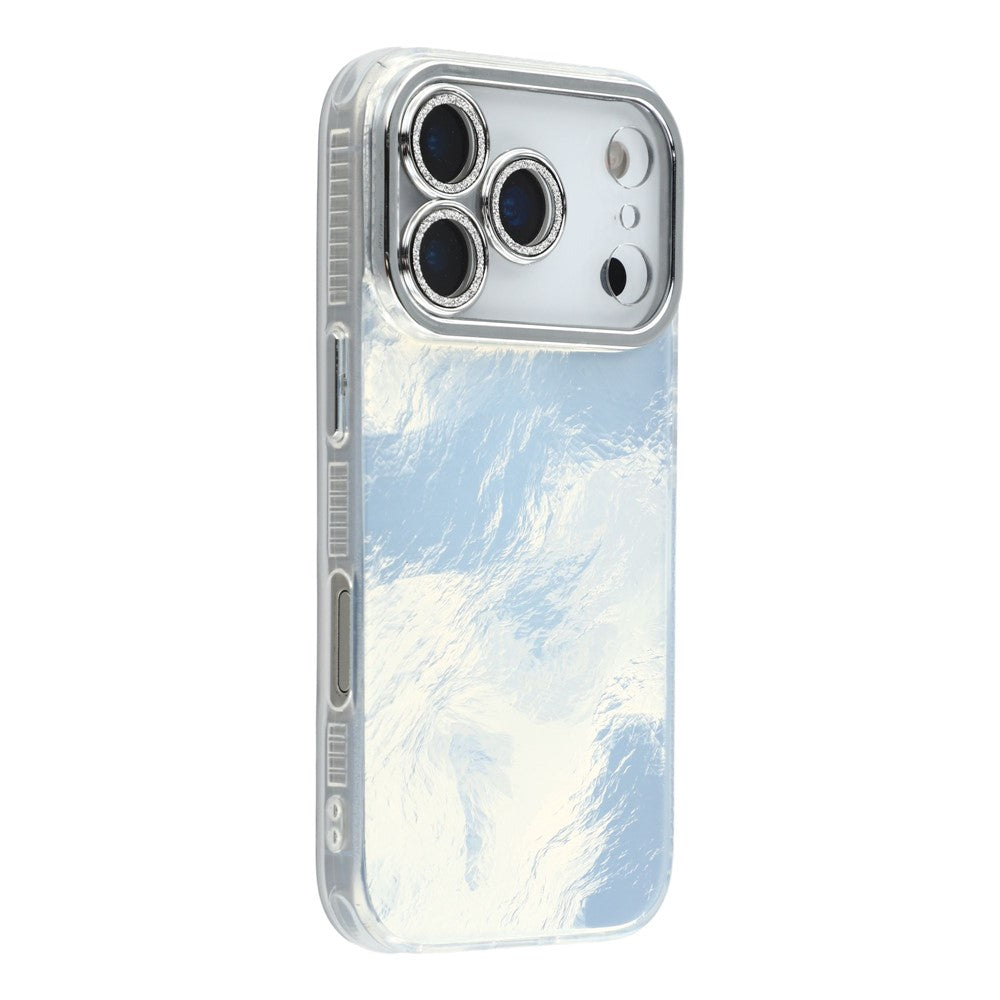 For iPhone 17 Pro Max Case IMD Design Shockproof Hybrid Phone Cover with Glass Lens Film - Foil Pattern / Silver