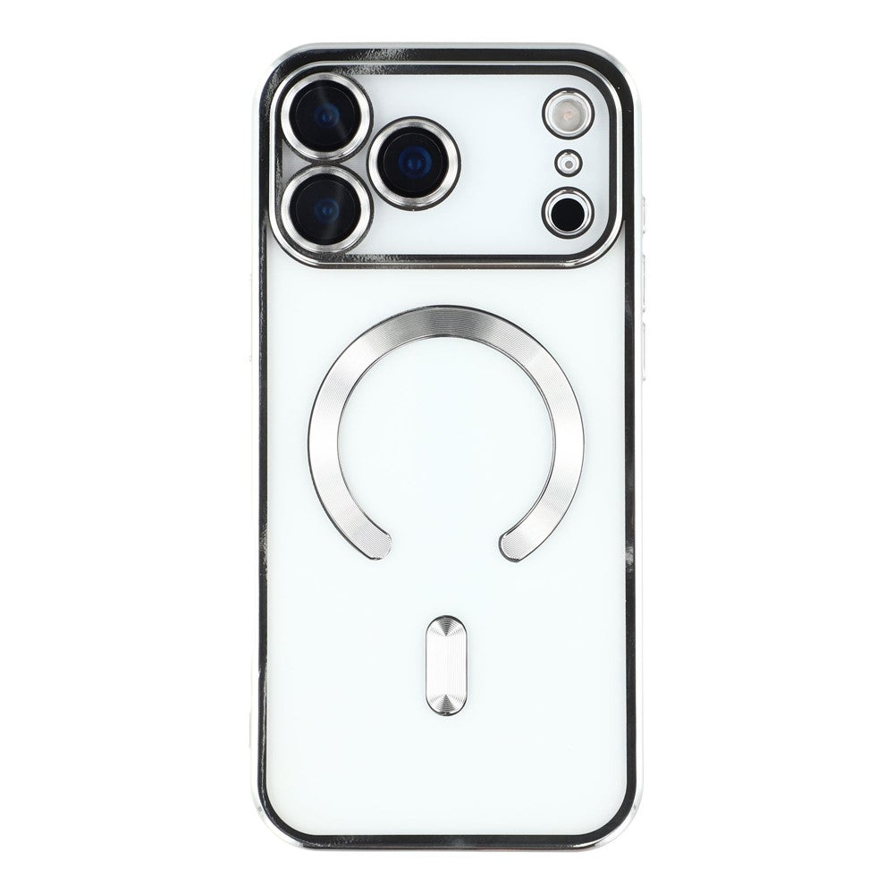 For iPhone 17 Pro Max Magnetic Case CD Veins Glass Lens Guard TPU Phone Back Cover - Silver