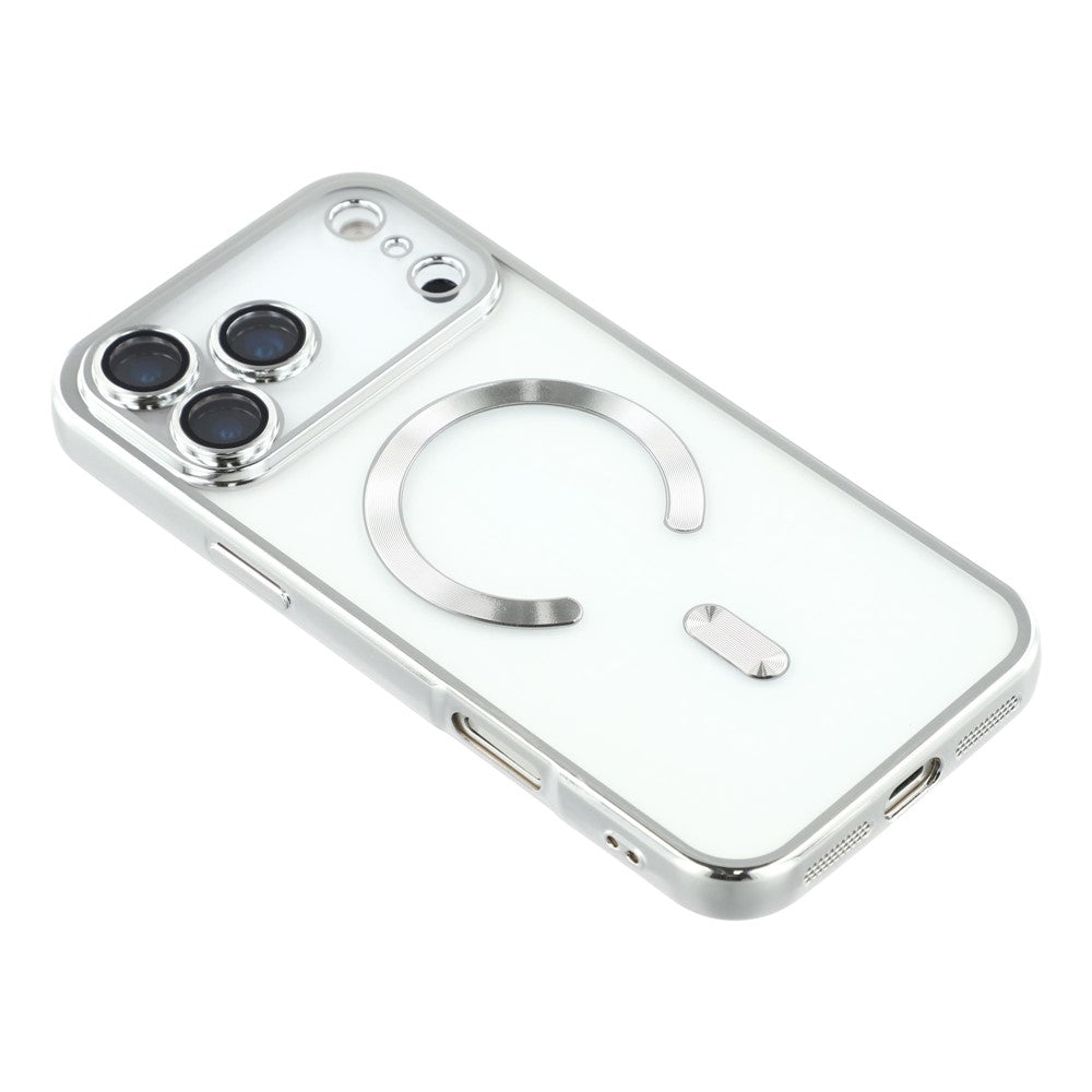 For iPhone 17 Pro Max Magnetic Case CD Veins Glass Lens Guard TPU Phone Back Cover - Silver