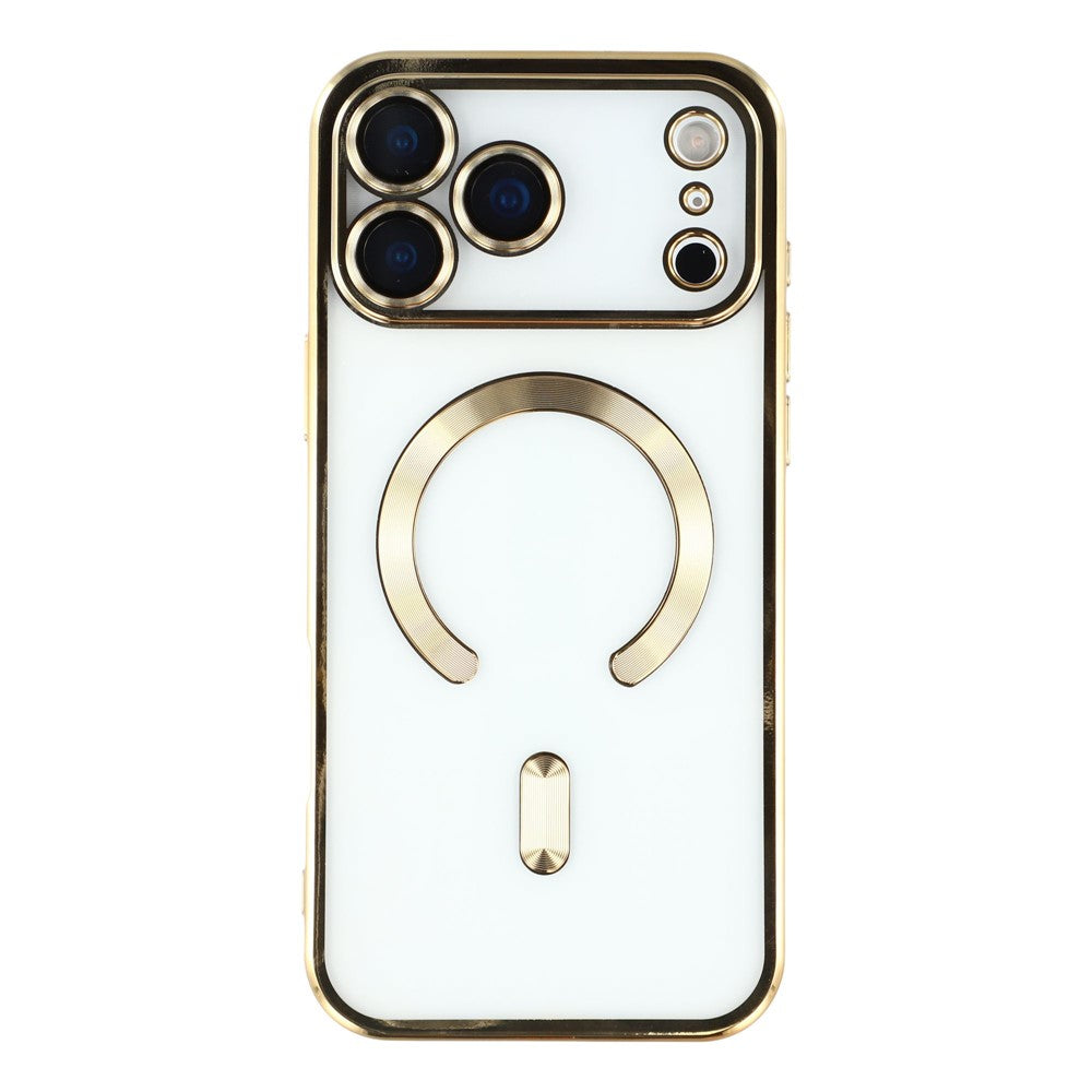 For iPhone 17 Pro Max Magnetic Case CD Veins Glass Lens Guard TPU Phone Back Cover - Gold