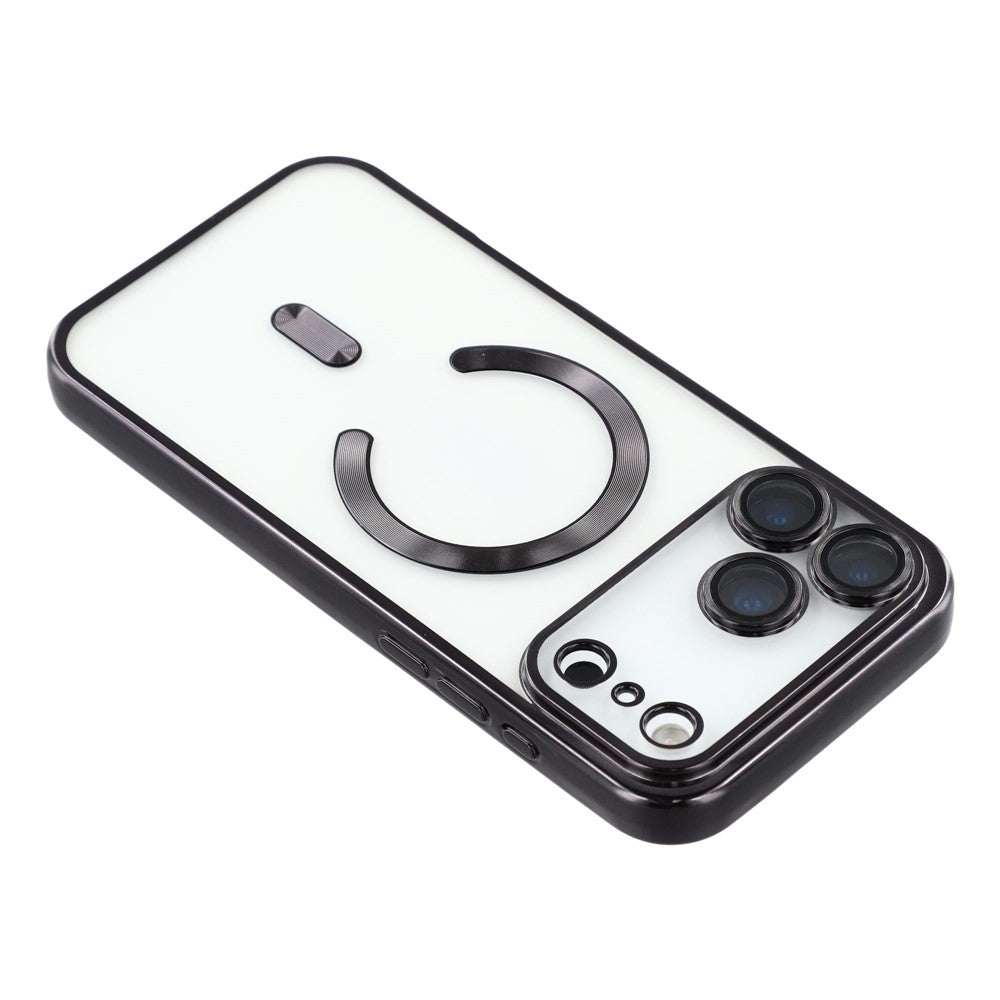 For iPhone 17 Pro Max Magnetic Case CD Veins Glass Lens Guard TPU Phone Back Cover - Black