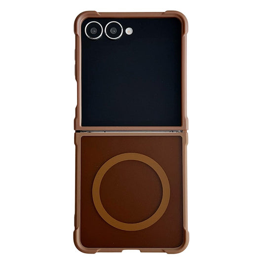 For Samsung Galaxy Z Flip7 5G Magnetic Case Shockproof Matte PC + TPU Phone Cover - Brown