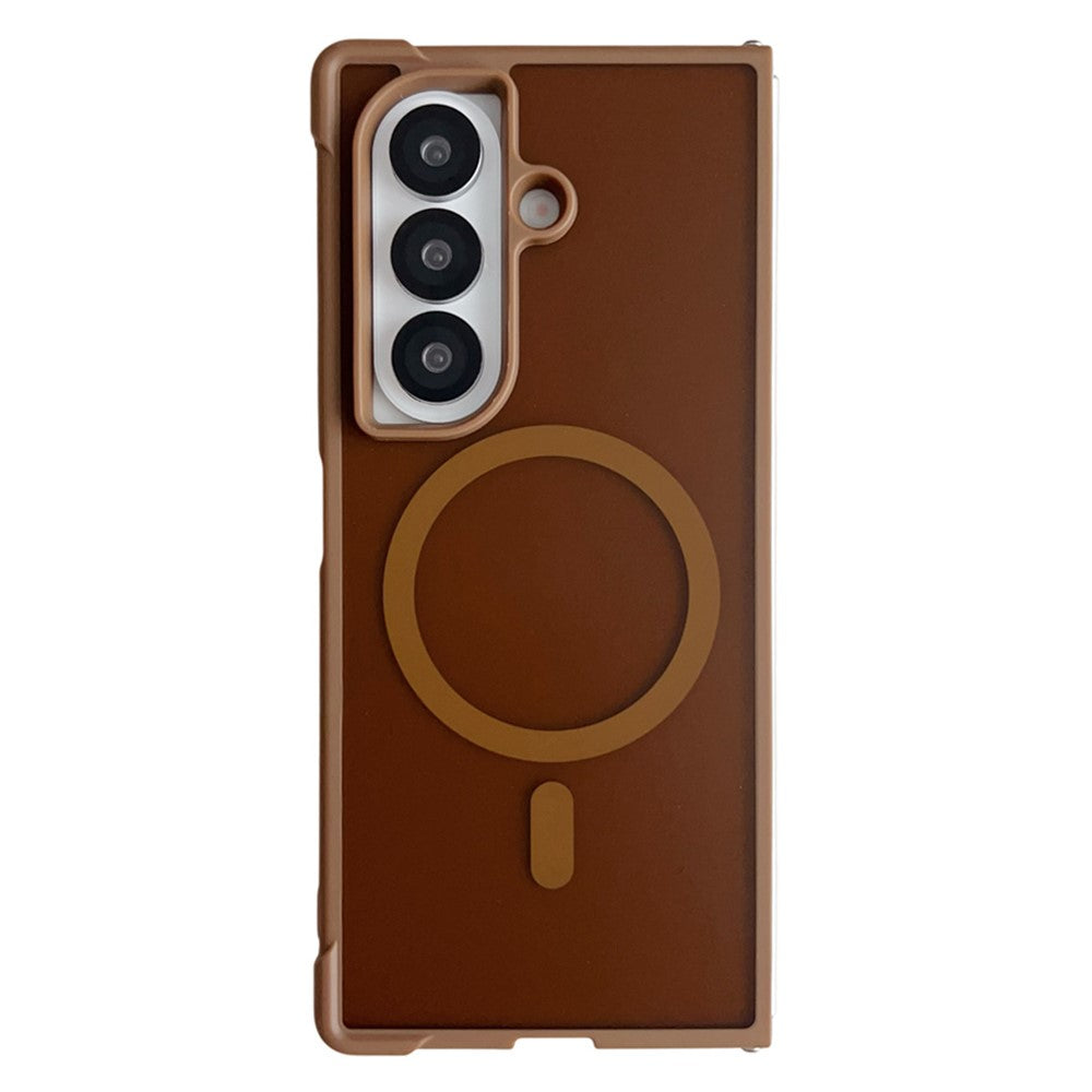 For Samsung Galaxy Z Fold7 5G Magnetic Case Shockproof Matte PC + TPU Phone Cover - Brown