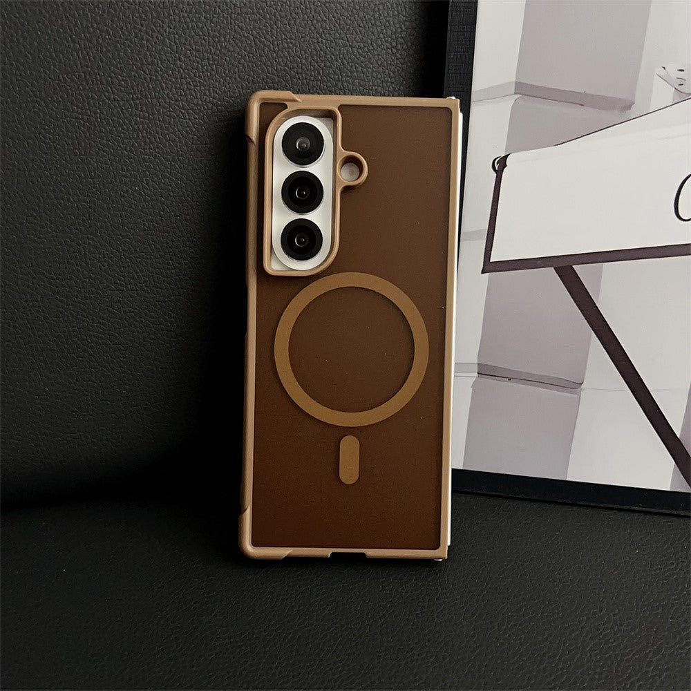 For Samsung Galaxy Z Fold7 5G Magnetic Case Shockproof Matte PC + TPU Phone Cover - Brown