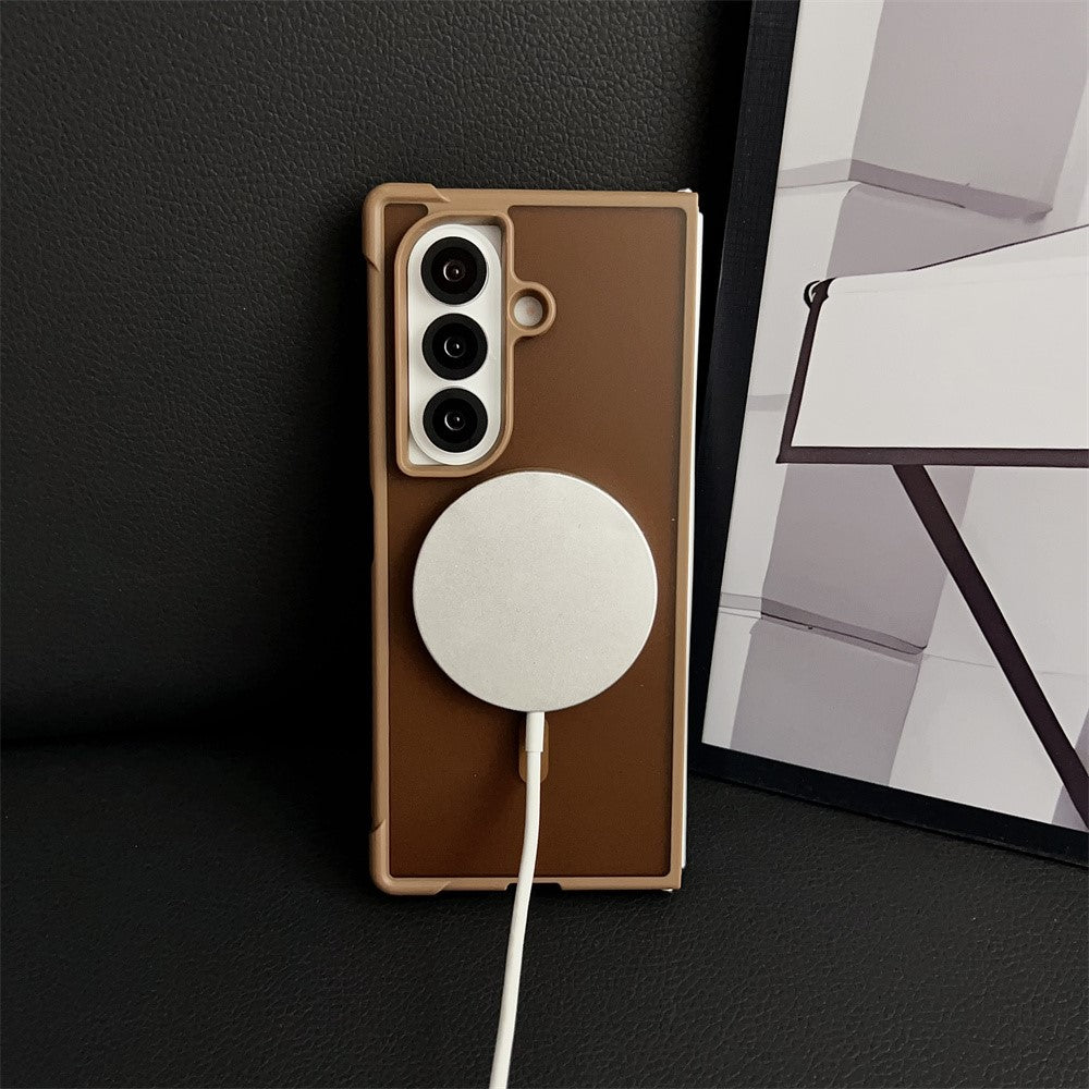 For Samsung Galaxy Z Fold7 5G Magnetic Case Shockproof Matte PC + TPU Phone Cover - Brown