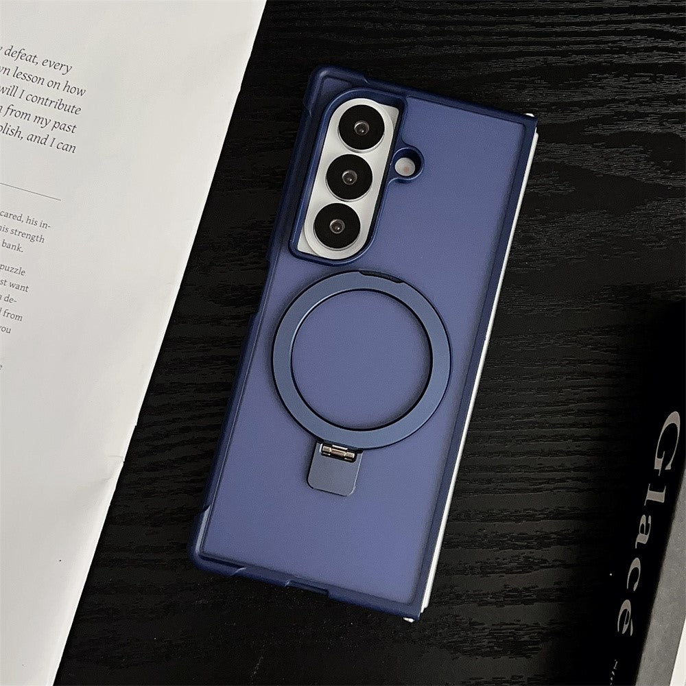 For Samsung Galaxy Z Fold7 5G Magnetic Case Kickstand Shockproof Matte PC + TPU Phone Cover - Blue