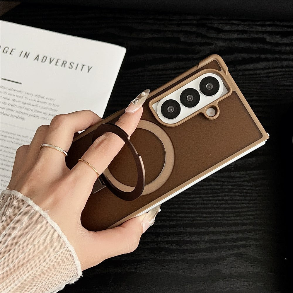 For Samsung Galaxy Z Fold7 5G Magnetic Case Kickstand Shockproof Matte PC + TPU Phone Cover - Blue