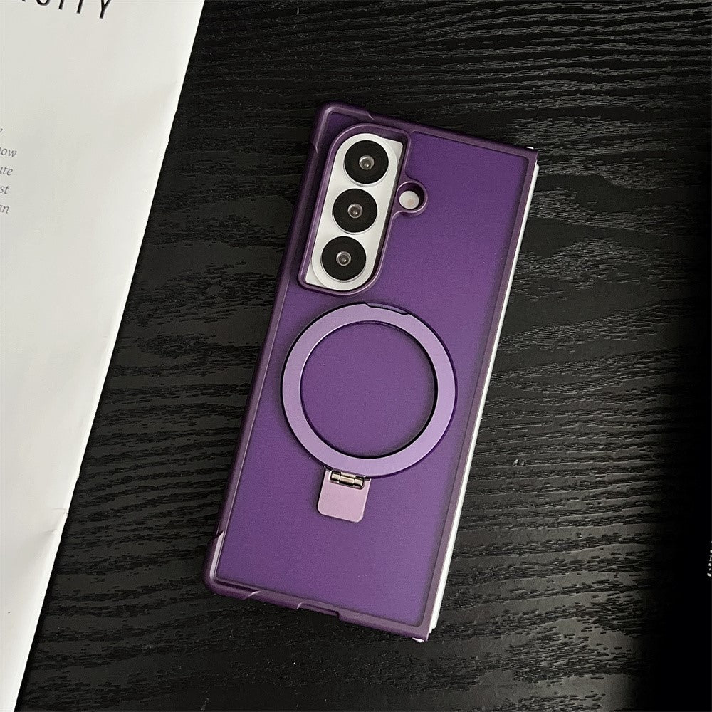 For Samsung Galaxy Z Fold7 5G Magnetic Case Kickstand Shockproof Matte PC + TPU Phone Cover - Purple