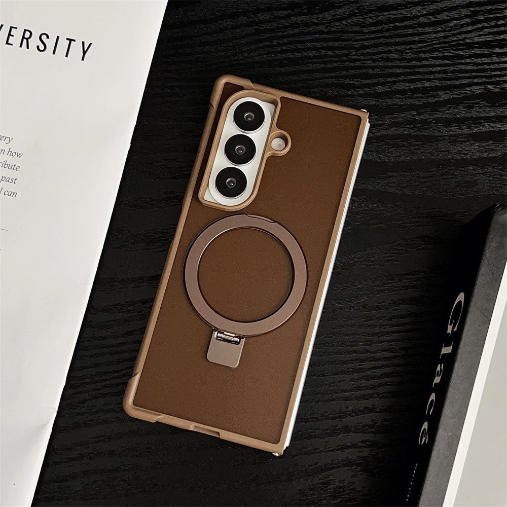 For Samsung Galaxy Z Fold7 5G Magnetic Case Kickstand Shockproof Matte PC + TPU Phone Cover - Desert Gold