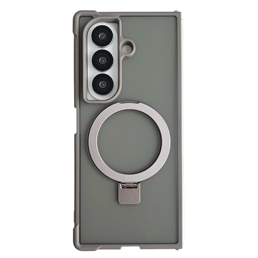 For Samsung Galaxy Z Fold7 5G Magnetic Case Kickstand Shockproof Matte PC + TPU Phone Cover - Grey