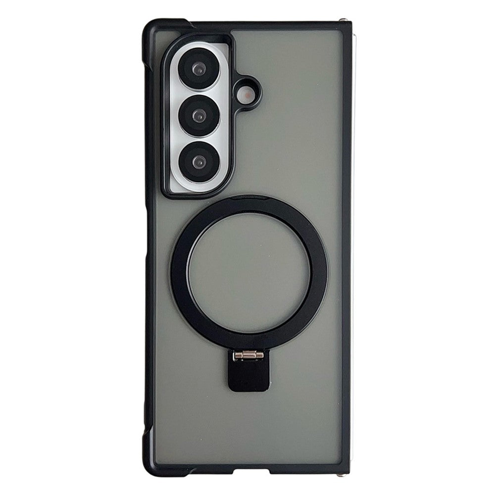 For Samsung Galaxy Z Fold7 5G Magnetic Case Kickstand Shockproof Matte PC + TPU Phone Cover - Black
