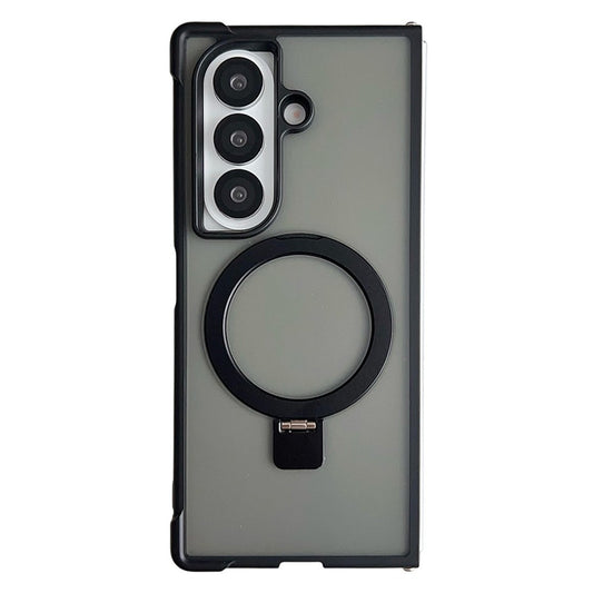 For Samsung Galaxy Z Fold7 5G Magnetic Case Kickstand Shockproof Matte PC + TPU Phone Cover - Black