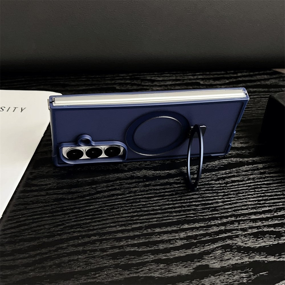 For Samsung Galaxy Z Fold7 5G Magnetic Case Kickstand Shockproof Matte PC + TPU Phone Cover - Black