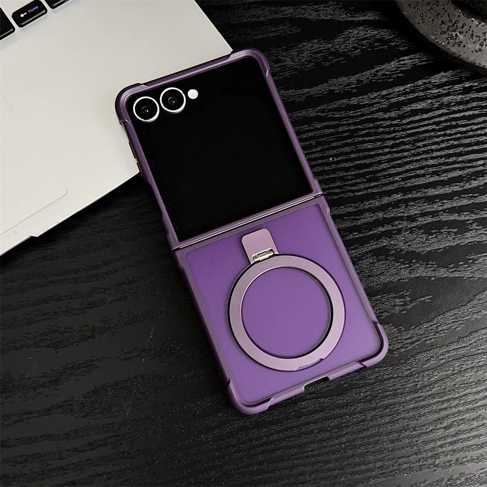 For Samsung Galaxy Z Flip7 5G Magnetic Case Kickstand Shockproof Matte PC + TPU Phone Cove - Purple