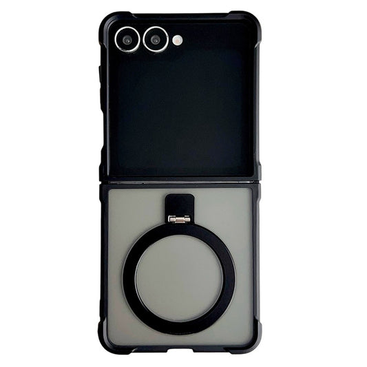 For Samsung Galaxy Z Flip7 5G Magnetic Case Kickstand Shockproof Matte PC + TPU Phone Cove - Black