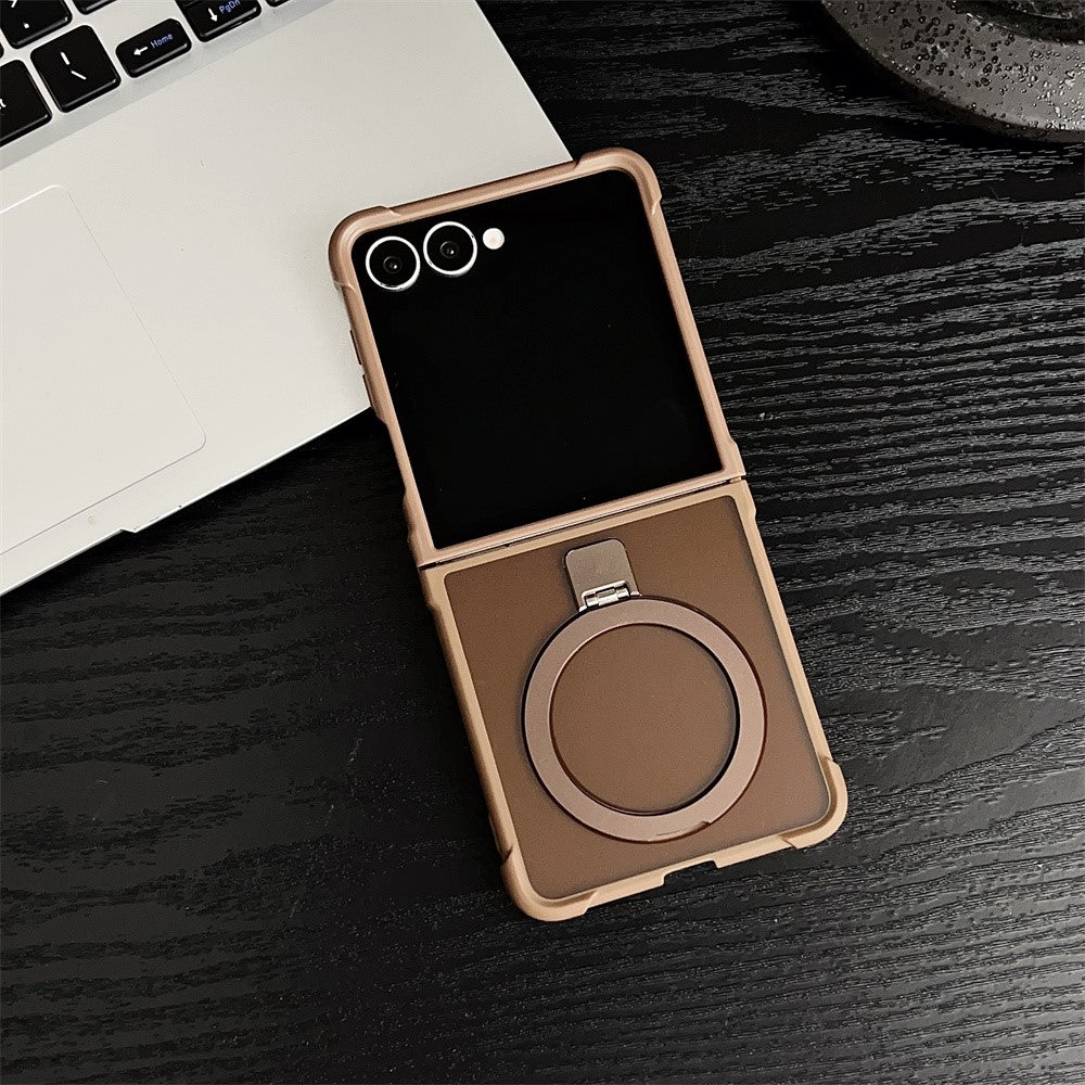 For Samsung Galaxy Z Flip7 5G Magnetic Case Kickstand Shockproof Matte PC + TPU Phone Cove - Desert Gold
