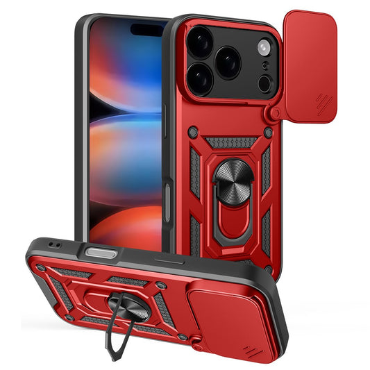 AMORUS For iPhone 17 Pro Max Case Kickstand PC + TPU Phone Cover with Camera Lens Slider - Red