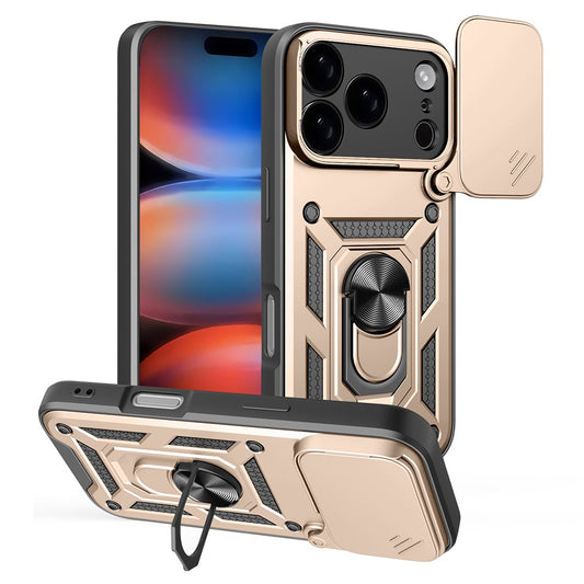 AMORUS For iPhone 17 Pro Max Case Kickstand PC + TPU Phone Cover with Camera Lens Slider - Gold
