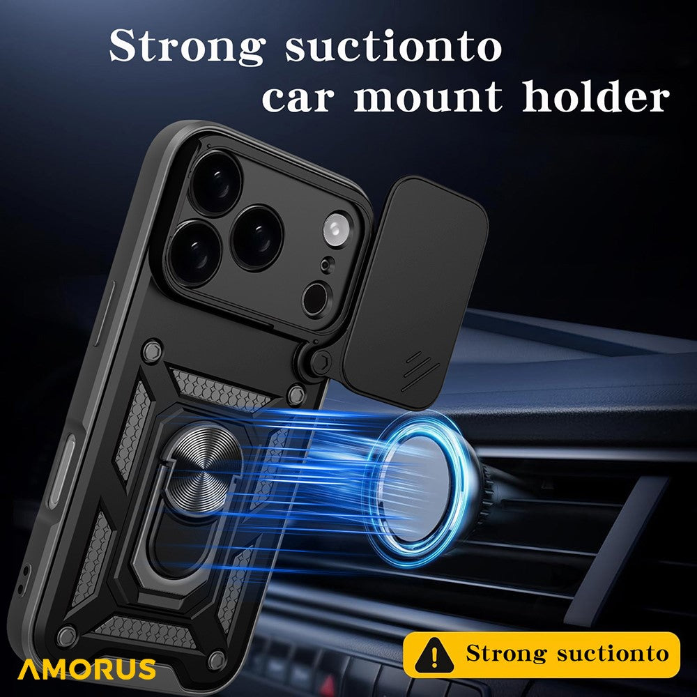 AMORUS For iPhone 17 Pro Max Case Kickstand PC + TPU Phone Cover with Camera Lens Slider - Gold
