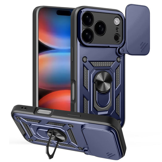 AMORUS For iPhone 17 Pro Max Case Kickstand PC + TPU Phone Cover with Camera Lens Slider - Blue