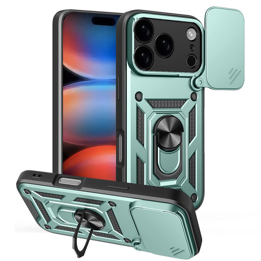 AMORUS For iPhone 17 Pro Max Case Kickstand PC + TPU Phone Cover with Camera Lens Slider - Green