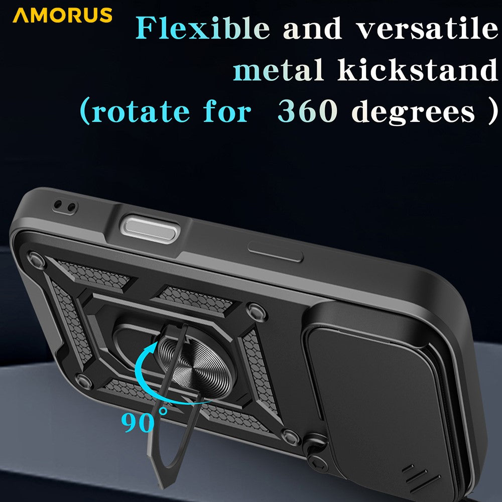 AMORUS For iPhone 17 Pro Max Case Kickstand PC + TPU Phone Cover with Camera Lens Slider - Silver