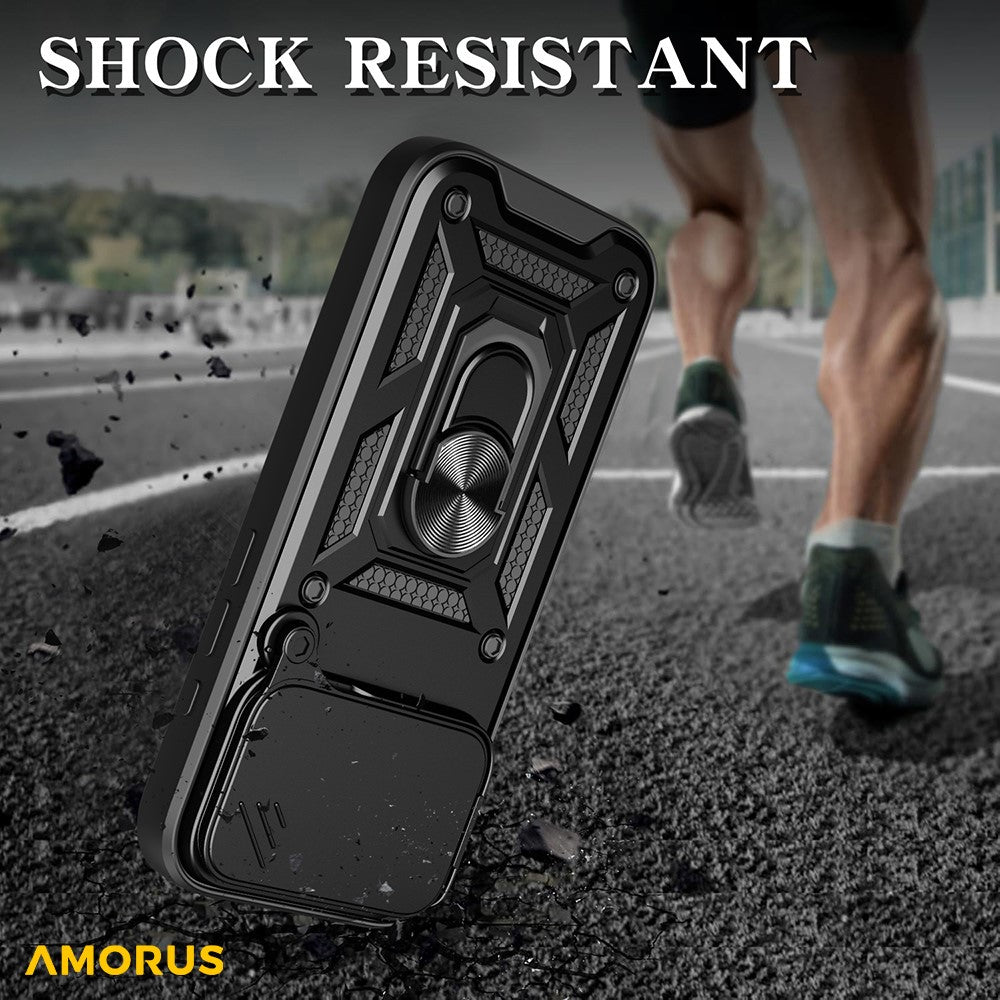 AMORUS For iPhone 17 Pro Max Case Kickstand PC + TPU Phone Cover with Camera Lens Slider - Silver