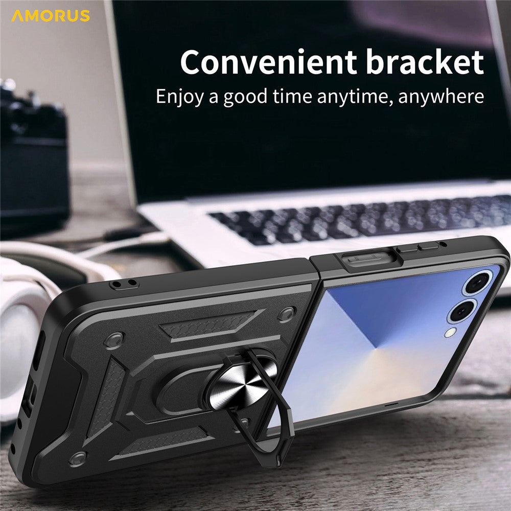 AMORUS For Samsung Galaxy Z Flip7 5G Case Kickstand PC + TPU Phone Cover - Silver