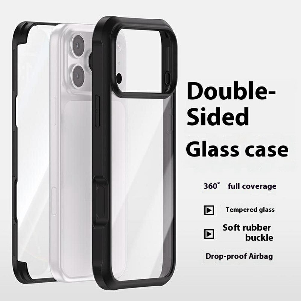 For iPhone 17 Pro Max Case Double-Sided Tempered Glass + Silicone + TPU Phone Cover - Black