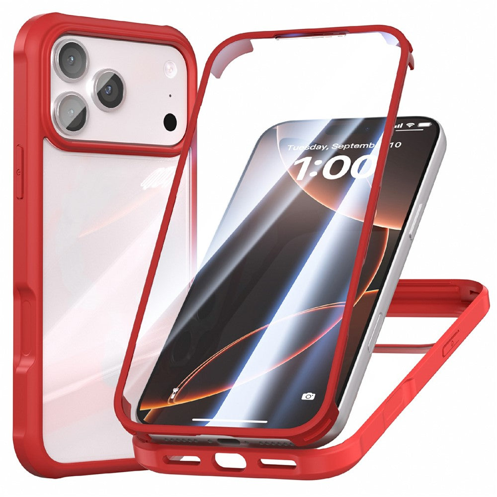 For iPhone 17 Pro Max Case Double-Sided Tempered Glass + Silicone + TPU Phone Cover - Red