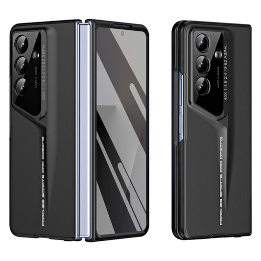 918 Series for Samsung Galaxy Z Fold7 5G Case PC Hard Phone Cover with Tempered Glass Film - Black